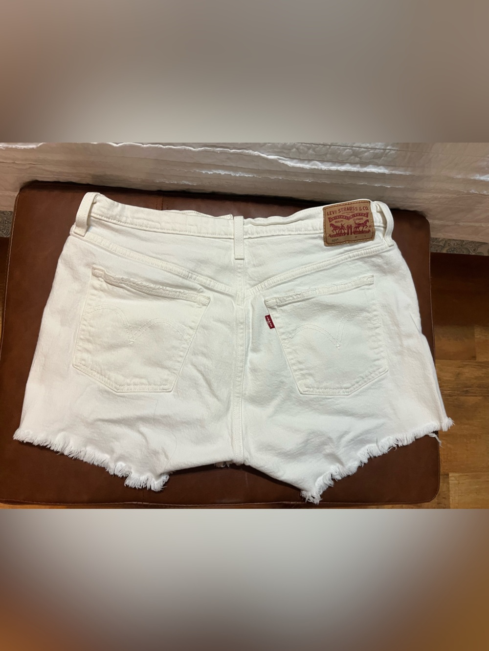 Levi's White Cutoff Denim Shorts with Raw Hem